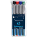 MARKER OHP NON-PERMANENT SCHNEIDER, set 4 culori, scriere de la 0,40 mm la 1,00 mm