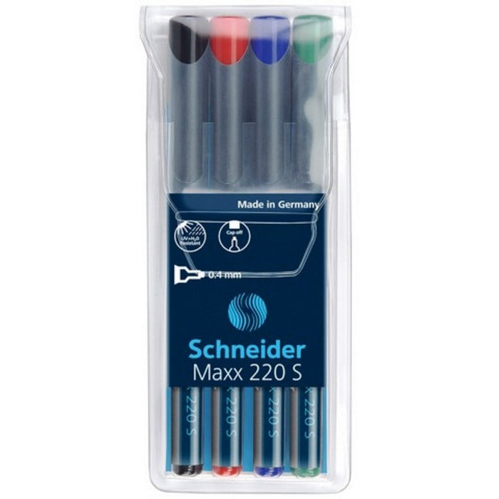 MARKER OHP PERMANENT SCHNEIDER, set 4 culori, scriere de la 0,40 mm la 1,00 mm