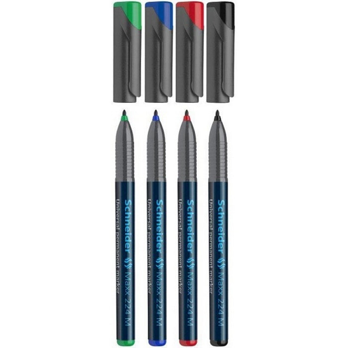 MARKER OHP PERMANENT SCHNEIDER, set 4 culori, scriere de la 0,40 mm la 1,00 mm