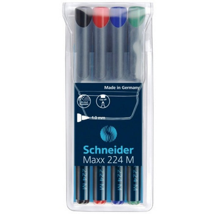 MARKER OHP PERMANENT SCHNEIDER, set 4 culori, scriere de la 0,40 mm la 1,00 mm