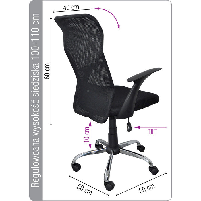 SCAUN de birou Office Products Rhodos, brate plastic, rotile, mesh textil, NEGRU*