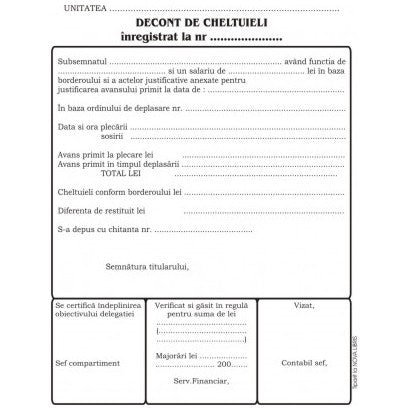 DECONT CHELTUIELI, OFFSET, A5, 100 file/carnet
