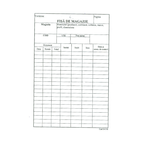 FISA DE MAGAZIE A5, DUPLEX 230gr, 100 file/set