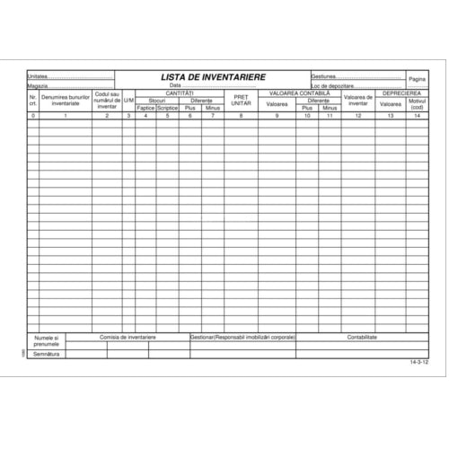 LISTA DE INVENTAR ORIZONTALA, OFFSET, A4, 100 file/carnet