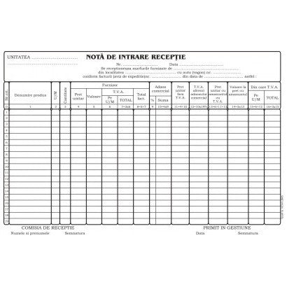 NOTA DE INTRARE RECEPTIE (N.I.R.) cu TVA, OFFSET, A4, 100 file/carnet