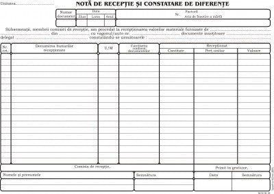 NOTA DE INTRARE RECEPTIE (N.I.R.) fara TVA, OFFSET, A4, 100 file/carnet